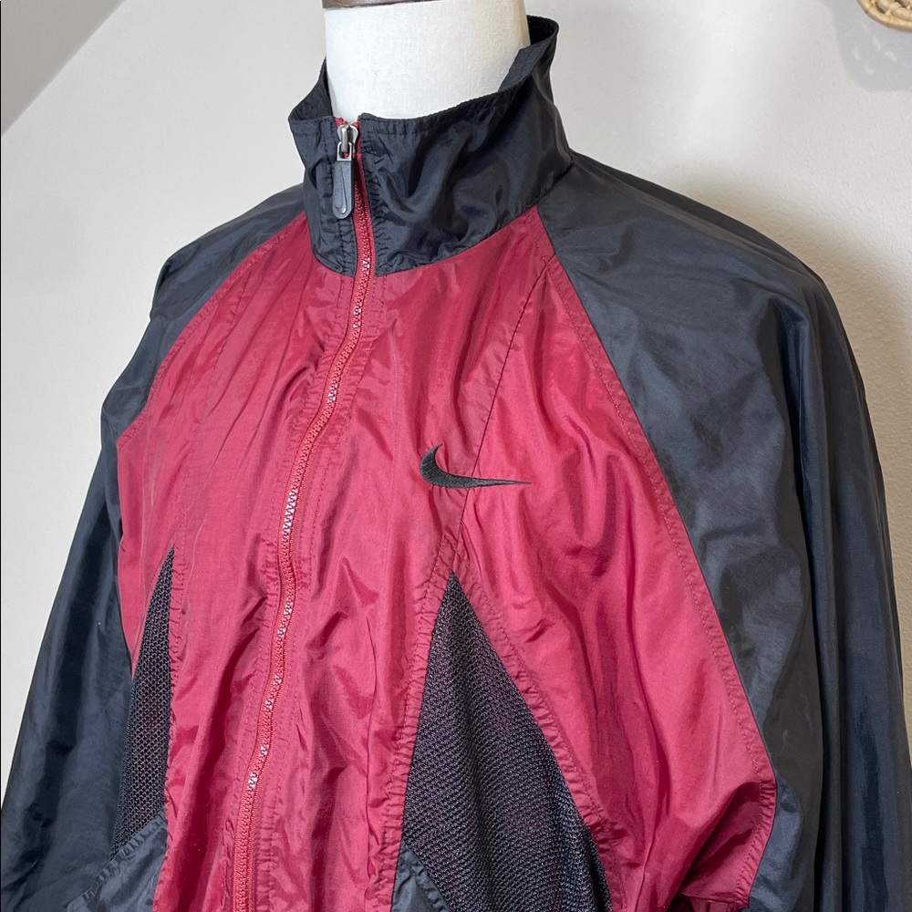 Vintage 90’s Nike Jacket Red Black Colorblock Windbreaker Swoosh Mens Sz Large - Picture 4 of 14